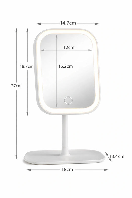 Espejo de maquillaje LED con luz ajustable.