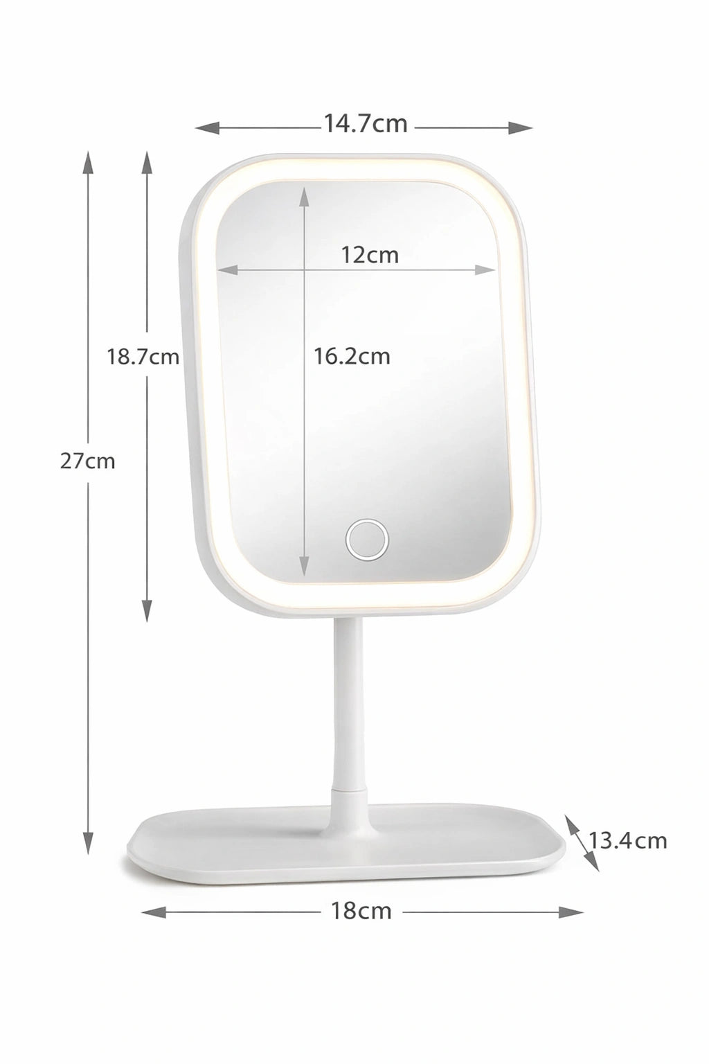 Espejo de maquillaje LED con luz ajustable.