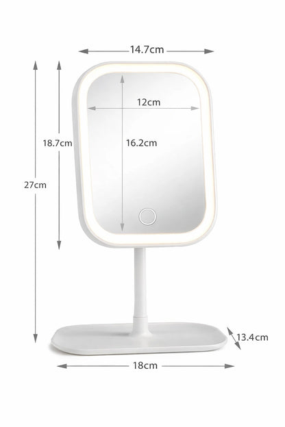 Espejo de maquillaje LED con luz ajustable.